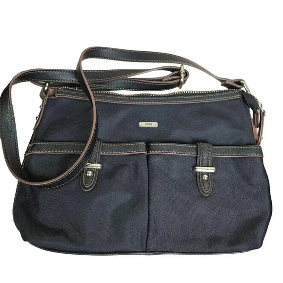 Chaps Black Nylon Shoulder Bag Purse Front Pockets Back Zipper Compartment - Picture 8 of 8